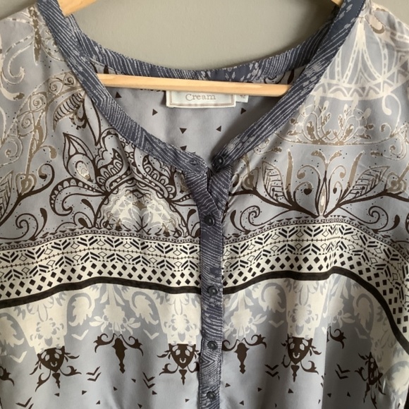 CREAM Blouse. Long Sleeve Blouse. Boho grey neutral pattern - Picture 2 of 10